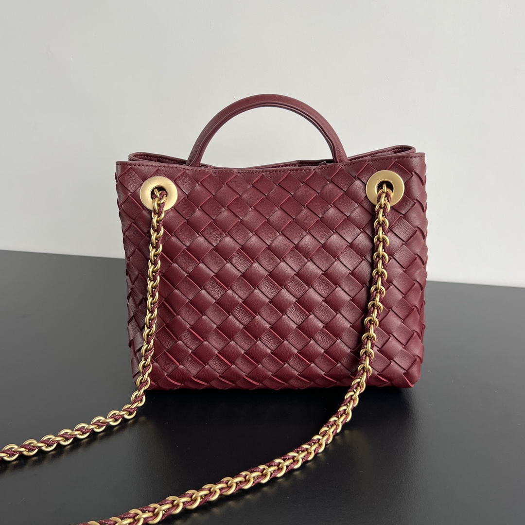 Small Andiamo Intrecciato Leather Top Handle Bag Bordeaux